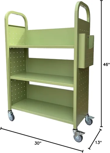 Vista 10 de Workington Carrito de libros con 3 estantes planos, carrito de libros de biblioteca con ruedas giratorias bloqueables 3001, verde manzana