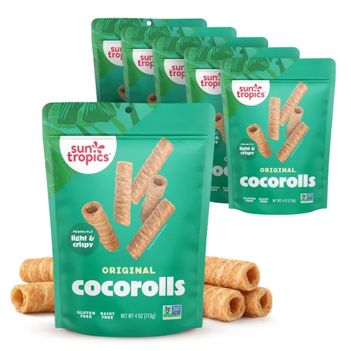 Vista 10 de Sun Tropics CocoRolls - Oblea enrollada de expreso, sin gluten, sin lácteos, hecha con crema de coco pura, 6