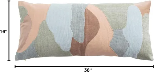 Vista 4 de Creative Co-Op Almohada lumbar de mezcla de algodón, 36 pulgadas de largo x 16 pulgadas de ancho x 2 pulgadas de alto, multicolor
