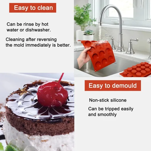 Vista 5 de FUGZAUD Paquete de 2 moldes cilíndricos de silicona, molde redondo de chocolate con caramelo de 15 cavidades, molde de silicona hecho a mano