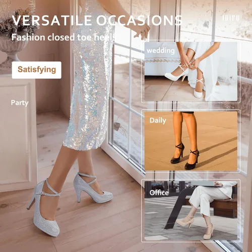 Vista 6 de IDIFU - Tacones altos de plataforma Tracy para mujeres, zapatos de punta cerrada, zapatos con tiras cruzadas al tobillo para el trabajo, uso