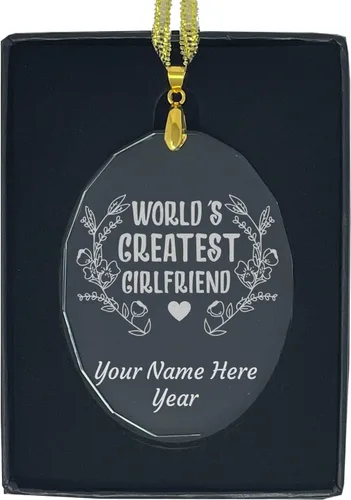 Vista 8 de LaserGram Personalized Glass Christmas Ornament, World's Greatest Girlfriend, Custom Laser Engraved Gift Idea (Diamond Shape)