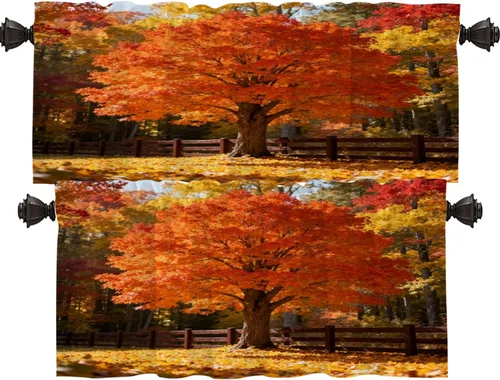 Vista 45 de Shrahala Orange Autumn Autumn Blackout Curtain Tiers, Fall Kitchen Valance Light Blocking Tier Drapes with Rod Pocket, 2 Pack 26 X 24 in