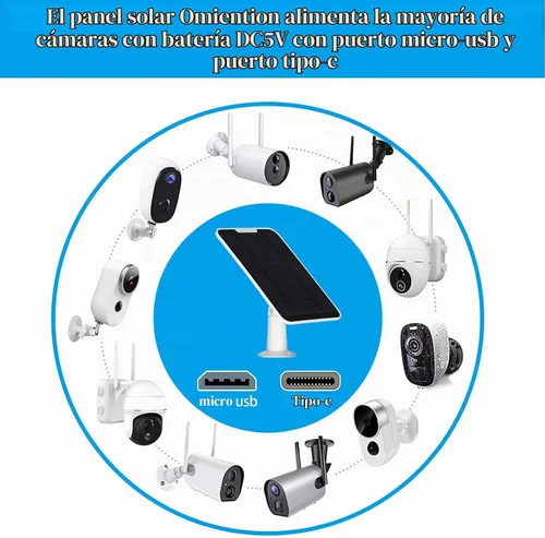 Vista 2 de Panel solar mejorado de 5 V 6 W para cámara de seguridad, compatible con Eufycam 2C/2C Pro/2/2 Pro/E20/E40/E, con puerto micro USB, adaptador USB-C