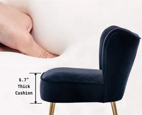 Vista 2 de Shunzhi Juego de 2 sillas decorativas de terciopelo negro con patas doradas, sillas laterales tapizadas modernas de mediados de siglo