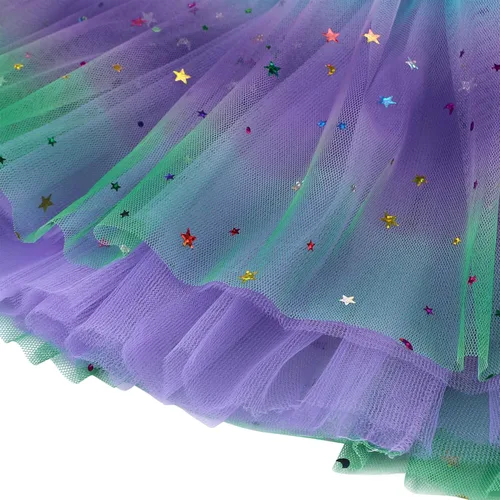 Vista 4 de Zando Falda tutú brillante en capas para niñas, vestido de ballet para danza, falda de tul con lentejuelas para niños, disfraz de cumpleaños