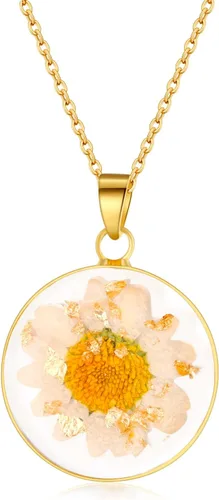 Vista 10 de Forget-Me-Not and Queen Anne's Lace Pressed Wildflower Necklace Birth Month Real Flower Necklace Gold/Silver Pressed Flower Jewelry