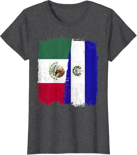 Vista 6 de Camiseta con la bandera mexicana de El Salvador con la mitad de la bandera mexicana de El Salvador