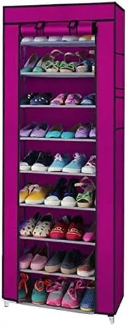Vista 12 de Zapatero de 9 niveles, organizador de almacenamiento portátil de almacenamiento para zapatos, 10 niveles, 9 celosías, cubierta de tela impermeable