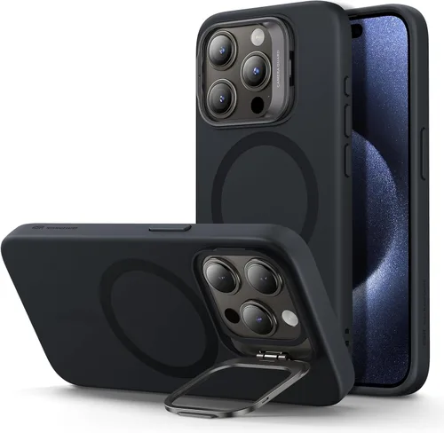 Vista 18 de ESR Funda para iPhone 14 Pro Max, Compatible con Funda de Silicona MagSafe con Soporte, Protección de Grado Militar, Soporte Integrado para Guardar
