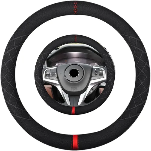 Vista 38 de Funda de volante de gamuza de 14 pulgadas, compatible con Tesla Model 3 Model Y, funda de volante deportiva de cuero gamuza antideslizante