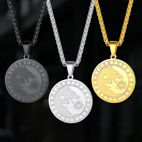 Vista 2 de FaithHeart Collar con colgante de lobo vikingo nórdico para hombres y mujeres, acero inoxidable, chapado en oro de 18 quilates, joyería con embalaje