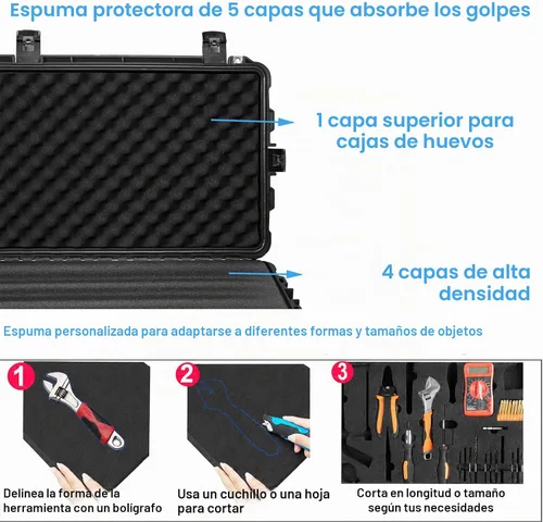Vista 4 de Regetek Funda impermeable con ruedas de 53.5 x 16.5 x 10.5 pulgadas, con espuma/ruedas/3 asas grandes para cámara, herramienta, equipo, IP67, a