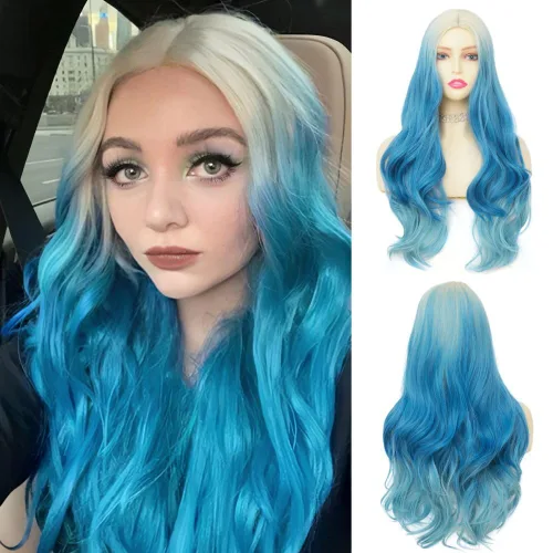Vista 7 de Pelucas largas rizadas y onduladas de Dai Cloud, con cabello negro y reflejos blancos, de pelo sintético, resistente al calor, para mujer, para uso