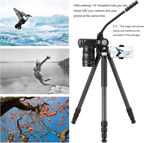Vista 4 de Trípode de fibra de carbono con cabezal fluido, trípode de cámara de video resistente para carga de cámara DSLR de hasta 33 libras, adecuado