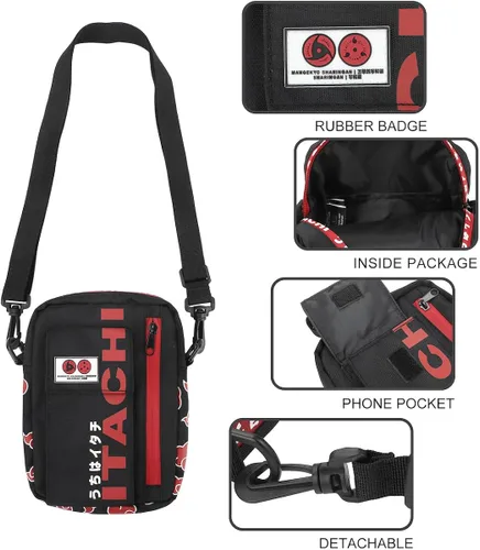 Vista 3 de Bioworld Naruto Shippuden Itachi - Mini bandolera unisex para adultos, color negro, Multi colorido