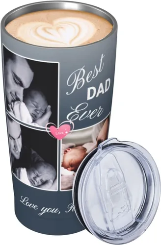 Vista 4 de Vaso personalizado personalizado con foto texto imagen regalo en el día del padre, cumpleaños para papá, marido, abuelo, taza de café aislada