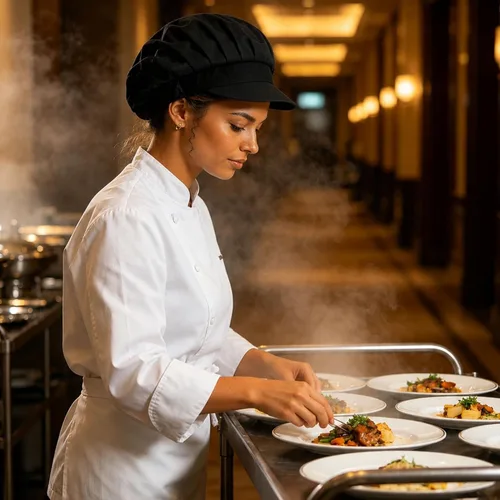 Vista 5 de Paquete de 4 u 8 gorros de chef para cocina, gorra de chef ajustable para servicio de alimentos, redes para el cabello, reutilizables, lavables