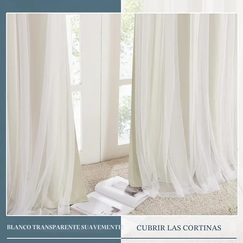 Vista 7 de Beige Blackout Curtains with White Sheer Overlay for Bedroom/Living Room
