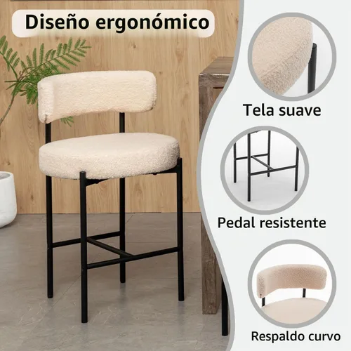 Vista 4 de Canxkun Taburetes de Bar Boucle Juego de 2, 24" Taburetes de Mostrador Modernos con Respaldos, Taburetes de Bar Tapizados para Isla de Cocina, Bar