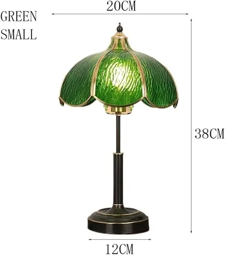 Vista 2 de Desk Lamp Vintage Glass Table Lamp Bedroom Study Living Room Table Lamp Brass Stained Glass Nightstand Lamps(Green,Medium)