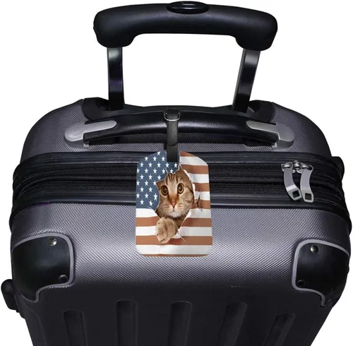 Vista 2 de Guitong - Etiqueta de equipaje de viaje con águila calva, bandera americana, etiqueta de maleta, identificador de viaje, cuero inteligente