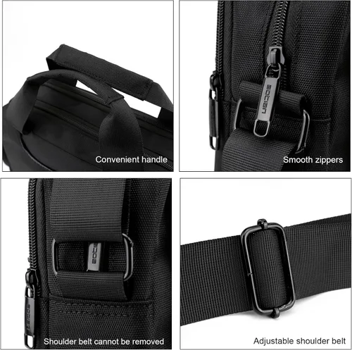 Vista 4 de zhongningyifeng Bolso bandolera de nailon para hombre, A4, impermeable, casual, negro, para trabajo, viajes, al aire libre, Negro