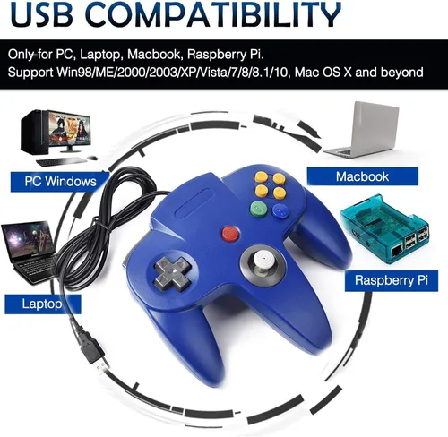 Vista 5 de Paquete de 2 controladores clásicos N64, miadore N64 con cable USB para PC, joystick, N64 Bit USB con cable, controlador Joy pad para Windows, PC