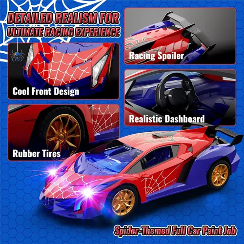Vista 4 de ZIROKAY Coche de control remoto de araña con luces de flash multicolor, autos RC Drift, juguetes de araña, regalos para niños de 3, 4, 5, 6, 8, 7
