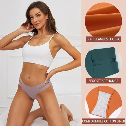 Vista 4 de Ameetorie Tangas sexys para mujer, ropa interior sin costuras para mujer, de tiro bajo, bragas invisibles para mujer, paquete de 6