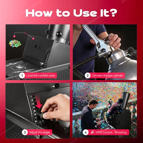 Vista 6 de Máquina de cañón de confeti de CO2 Control DMX con estuche de vuelo, cañón de confeti de boda para discoteca discoteca fiesta de escenario (Mini)