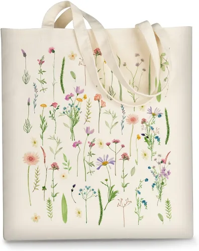 Vista 14 de Bolsa de lona AUSVKAI estética para mujer, lindas bolsas de tela reutilizables de algodón para compras, playa, comestibles
