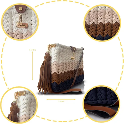 Vista 6 de CHQEL Bolso de noche tipo clutch para mujer, bolso de fiesta de boda hecho a mano con crochet, pequeño bolso cruzado formal con solapa para la noche