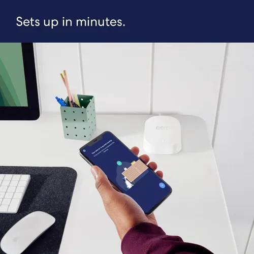Vista 6 de Router wifi Amazon eero 6+ mesh como nuevo. Admite planes de internet de hasta un gigabit, cobertura de hasta 1500 pies² (139 m²), conecta más de 75