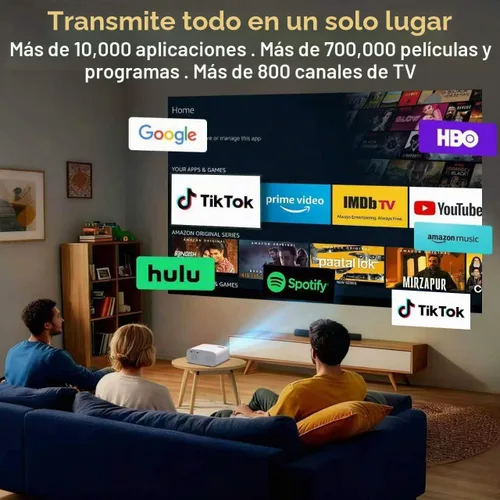 Vista 2 de Mini Proyector con WiFi y Bluetooth, Proyector Inteligente Compatible con 1080P con Aplicaciones Integradas, Proyector de Películas al Aire Libre