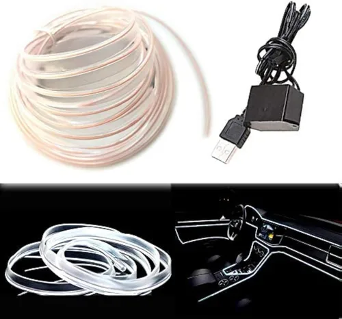 Vista 19 de Tira de luces LED de cable electroluminiscente azul para interior de automóvil, 6.5 pies de cable de neón con controlador USB de 5 voltios