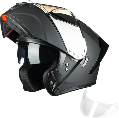 Vista 9 de ILM Casco modular de motocicleta para adultos, de cara completa, abatible, con doble visera, Street Bike Racing DOT modelo MM966