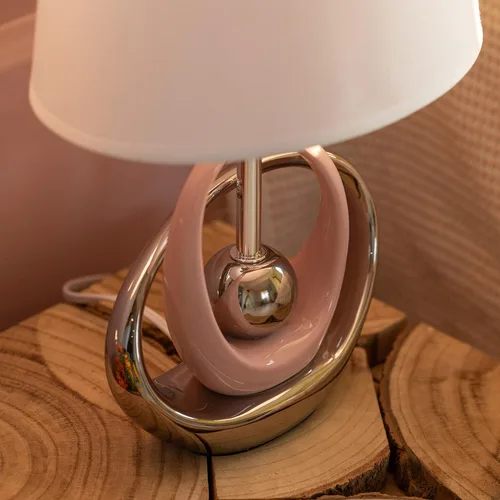 Vista 6 de Quickway Imports Lámparas de mesa de diseño, lámpara de mesa decorativa de cerámica de 16 pulgadas, con soporte circular reflectante plateado y rosa
