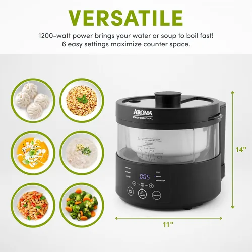 Vista 4 de Aroma Housewares Multicooker SmartCarb profesional de 8 tazas (cocidas) y vaporizador de alimentos con bloqueo de sabor para arroz y granos bajos