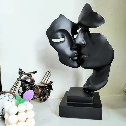Vista 2 de Escultura de beso para parejas, adornos de estatua de resina de pensador negro, figura de arte abstracto de silencio es dorado, esculturas