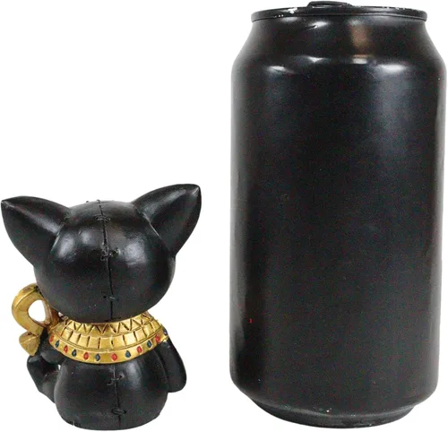 Vista 6 de Ebros - Figura pequeña de 2.75 pulgadas de alto con huesos peludos egipcios de gato felino, diosa Bastet sosteniendo Ankh, estatua de dioses