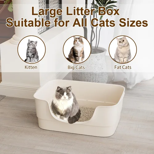 Vista 5 de Caja de arena extra grande para gatos grandes, lados altos y diseño de entrada baja, 23.43 x 16.73 x 8.46 pulgadas, espacioso inodoro antiderrames