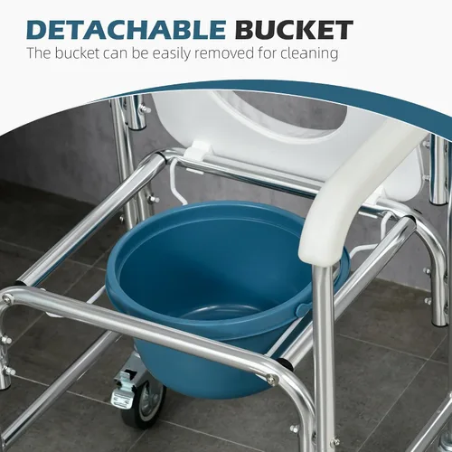 Vista 3 de HOMCOM Silla de ruedas 3 en 1 para ducha, apta para FSA/HSA, silla de inodoro impermeable enrollable con asiento acolchado, capacidad