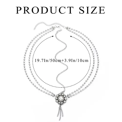 Vista 7 de Cadena de cabeza nupcial con diamantes de imitación, cadena de pelo con borlas, cadenas de cabeza plateadas para mujer
