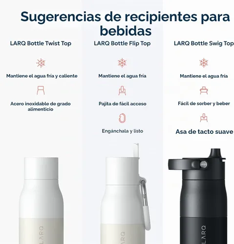 Vista 6 de LARQ Bottle Twist Top - Botella de agua aislada de acero inoxidable de 17 onzas, sin BPA, botella de agua reutilizable para campamento, oficina