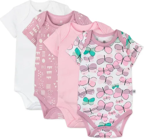 Vista 3 de HonestBaby Paquete de 4 mamelucos de manga corta de una sola pieza 100% algodón orgánico para bebés, niños, niñas, unisex Paquete de 4 Blanco