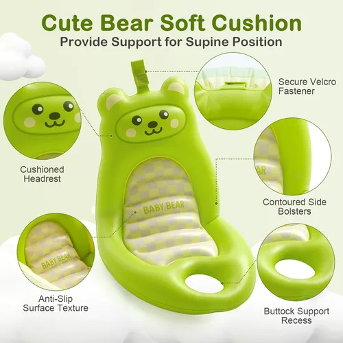 Vista 6 de Bañera inflable para bebé, bañera reclinable para recién nacidos a niños pequeños con cojín de respaldo suave y bomba de aire, bañera plegable