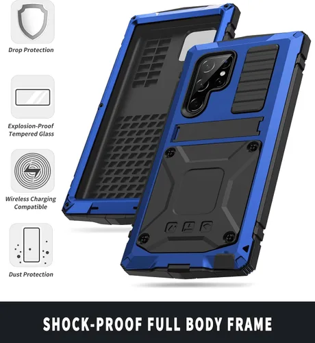 Vista 4 de Simicoo Funda de metal compatible con Samsung S23 con protector de pantalla, protector de cámara, militar, resistente, de servicio pesado, a prueba