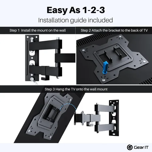 Vista 2 de GEARit Soporte de pared para TV (TV de 23 a 43 pulgadas) hasta 66 libras – Movimiento giratorio completo, inclinación, brazo articulado, Vesa 75 100