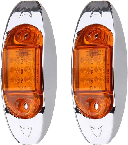 Vista 16 de 1x Luz de Marcador LED Oval Ámbar para Remolque con Bisel Cromado, Luces Laterales de Marcador de 6 LED, Luces de Indicación de Despeje Superior